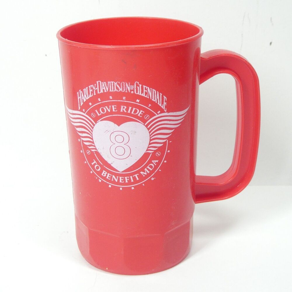 Harley Davidson Love Ride 8 Budweiser Red Plastic Mug Cup Vintage